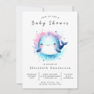 Invitation Baby shower de baleines modifiable et neutre selon