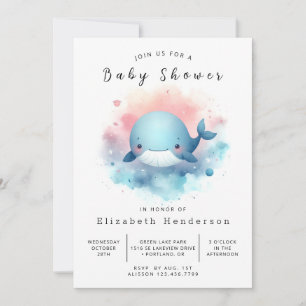 Invitation Baby shower de baleines modifiable et neutre selon