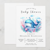 Invitation Baby shower de baleines modifiable moderne (Devant / Derrière)