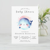 Invitation Baby shower de baleines modifiable moderne (Debout devant)