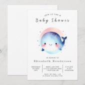 Invitation Baby shower de baleines modifiable moderne (Devant / Derrière)