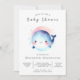 Invitation Baby shower de baleines modifiable moderne