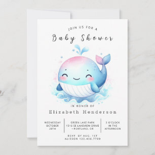 Invitation Baby shower de baleines modifiable nautique