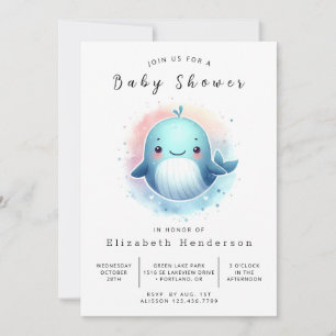 Invitation Baby shower de baleines modifiable nautique