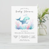 Invitation Baby shower de baleines modifiable simple (Debout devant)