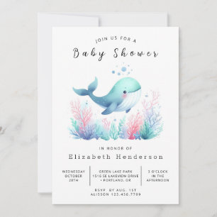 Invitation Baby shower de baleines modifiable simple
