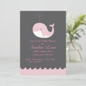 Invitation Baby shower de baleines nautiques roses (Debout devant)