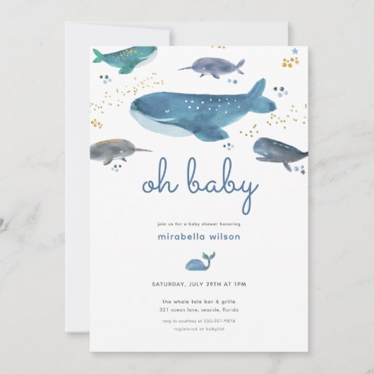 Invitation Baby shower de baleines océaniques mode (Devant)