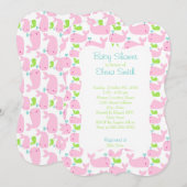 Invitation Baby shower de baleines rose et lime (Devant / Derrière)