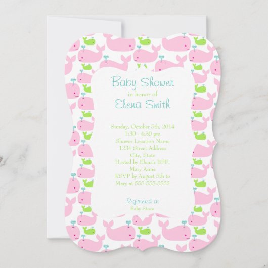 Invitation Baby shower de baleines rose et lime (Devant)