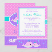 Invitation Baby shower de baleines roses (Devant / Derrière)