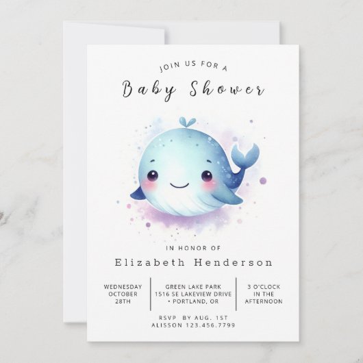 Invitation Baby shower de baleines rustique imprimable (Devant)