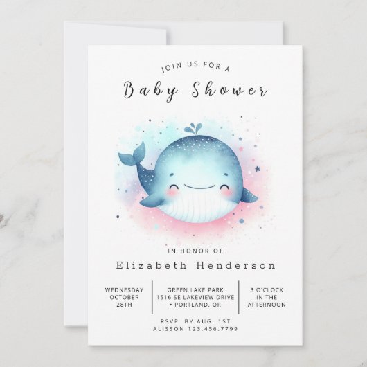 Invitation Baby shower de baleines sous-marines en ligne (Devant)