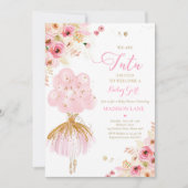 Invitation Baby shower De Ballerina Florale Rose Et Or (Devant)