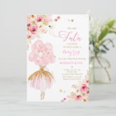 Invitation Baby shower De Ballerina Florale Rose Et Or (Debout devant)