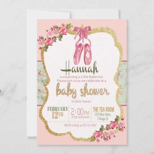Invitation Baby shower de ballerine (Devant)