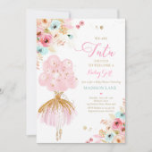 Invitation Baby shower De Ballerine Florale Rose Et Monnaie (Devant)