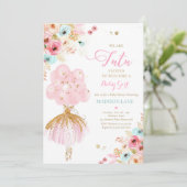 Invitation Baby shower De Ballerine Florale Rose Et Monnaie (Debout devant)