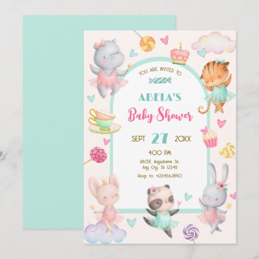 Invitation Baby shower de ballerine mignon Pastel (Devant / Derrière)