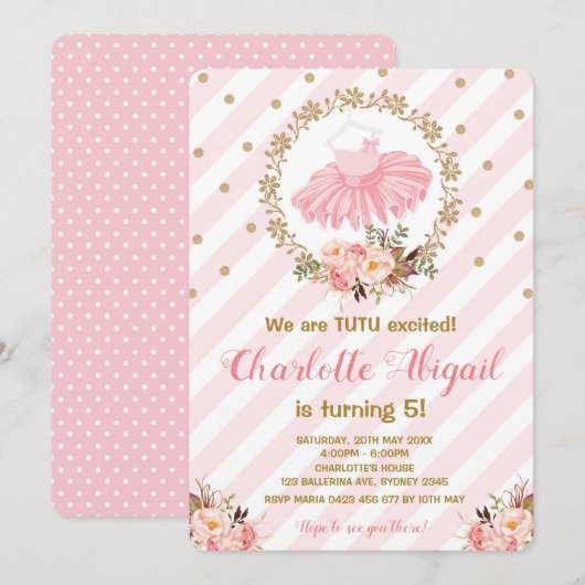 Invitation Baby shower de ballet rose Tutu Ballerina Invitati (Devant / Derrière)
