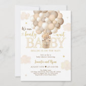 Invitation Baby shower de ballon à air chaud Gold Teddy Bear (Devant)