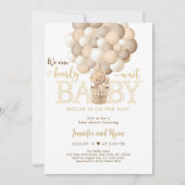 Invitation Baby shower de ballon à air chaud Gold Teddy Bear (Devant)