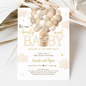 Invitation Baby shower de ballon à air chaud Gold Teddy Bear