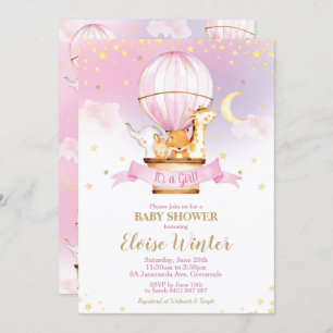 Invitation Baby shower de ballon à air chaud Jungle Animaux F