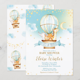 Invitation Baby shower de ballon à air chaud Jungle Animaux G