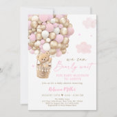 Invitation Baby shower de ballon à air chaud Pink Gold Teddy  (Devant)