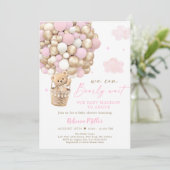 Invitation Baby shower de ballon à air chaud Pink Gold Teddy  (Debout devant)
