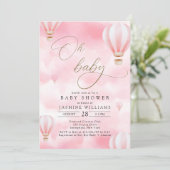 Invitation Baby shower de ballon à air chaud rose (Debout devant)