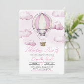Invitation Baby shower de ballon à air chaud rose (Debout devant)