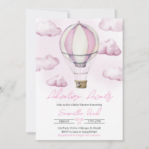 Invitation Baby shower de ballon à air chaud rose