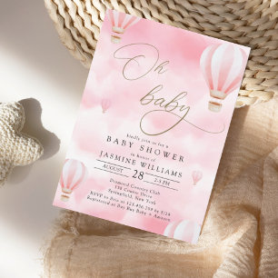 Invitation Baby shower de ballon à air chaud rose