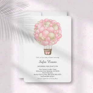 Invitation Baby shower de ballon à air chaud rose