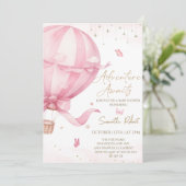 Invitation Baby shower de ballon à air chaud rose (Debout devant)