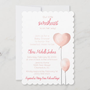 Invitation Baby shower de ballon à coeur rose pale