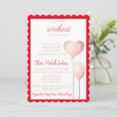 Invitation Baby shower de ballon à coeur rose pale (Debout devant)