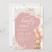 Invitation Baby shower de ballon à oreille rose Boho (Devant)