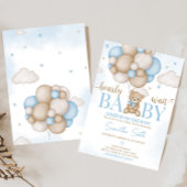 Invitation Baby shower de ballon à ours bleu