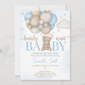 Invitation Baby shower de ballon à ours bleu (Devant)