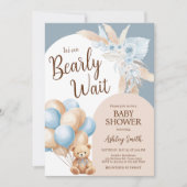 Invitation Baby shower de ballon bleu de l'ours Boho (Devant)