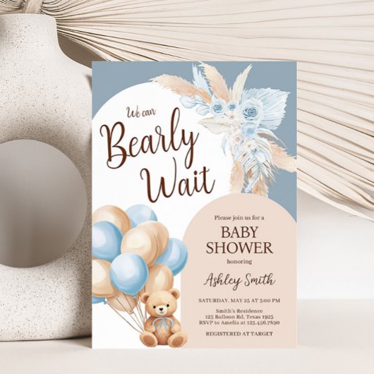 Invitation Baby shower de ballon bleu de l'ours Boho