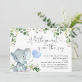 Invitation Baby shower de ballon bleu petit arachide éléphant (Debout devant)