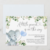 Invitation Baby shower de ballon bleu petit arachide éléphant (Devant / Derrière)