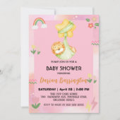 Invitation Baby shower de ballon de fleurs mignonne lion (Devant)