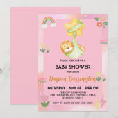 Invitation Baby shower de ballon de fleurs mignonne lion (Devant / Derrière)