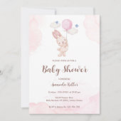 Invitation Baby shower de ballon de lapin mignon (Devant)