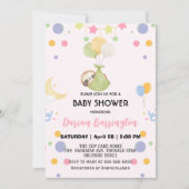 Invitation Baby shower de ballon de lune fine (Devant)